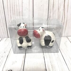 Cow Salt & Pepper Shakers Black White Rustic Ceramic Farm Kitchen Set